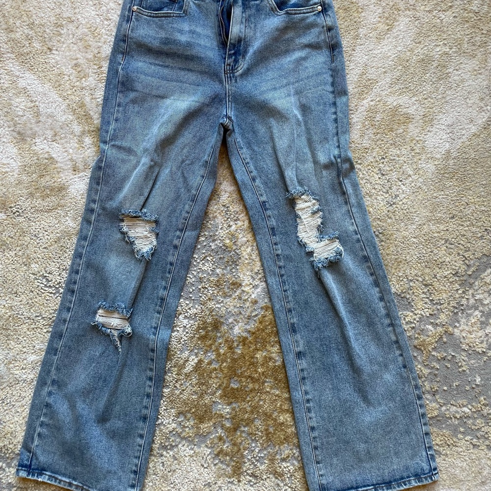 90’s fit low cut jeans wide leg
